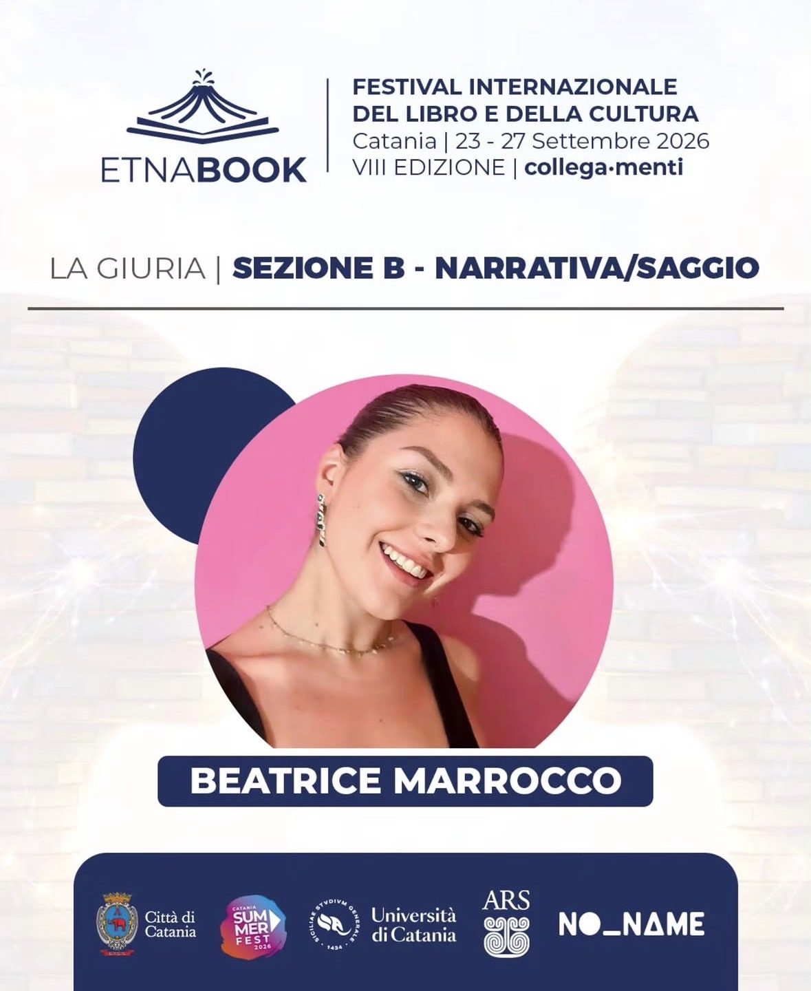 Beatrice Marrocco nella giuria della sezione Narrativa/Saggio di Etnabook 2026.